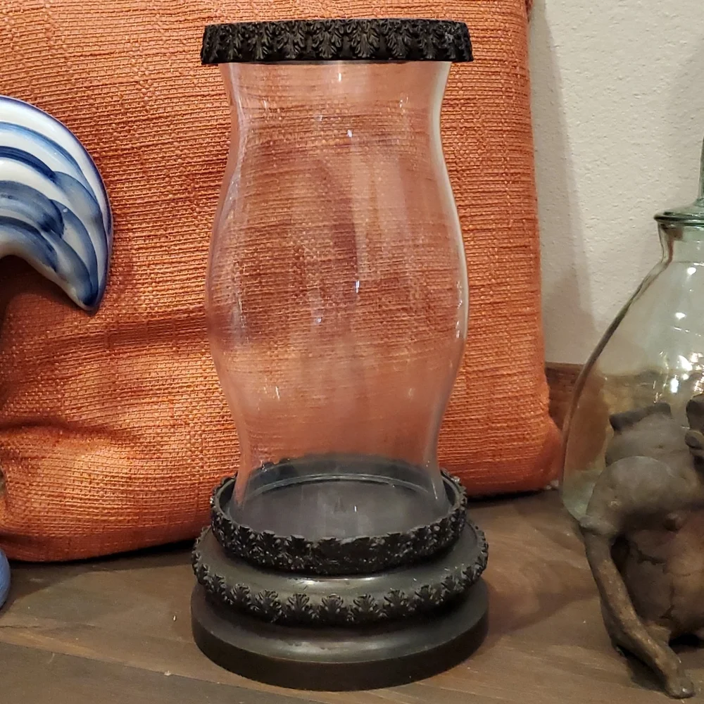 METAL and Glass Hurricane candle holder